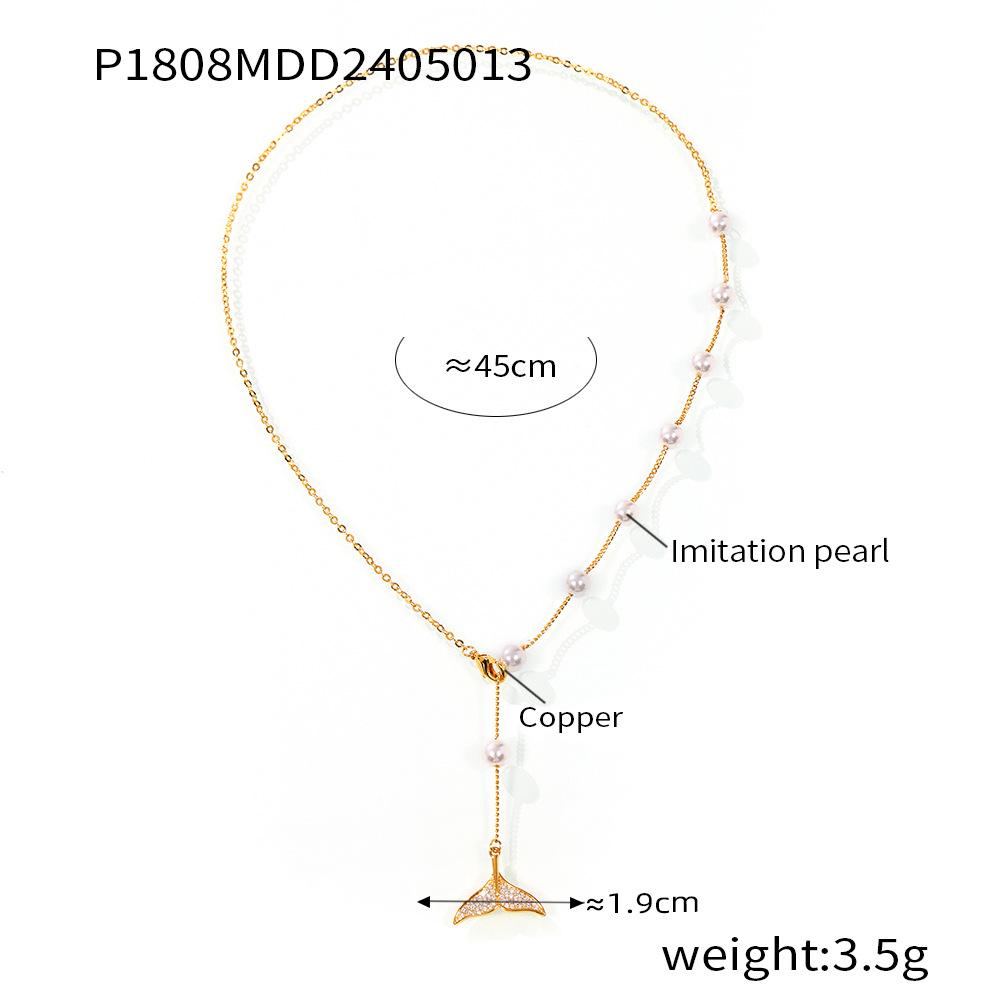 New Style Light Luxury Fishtail Copper Pearl Necklace with Rhinestone Clavicle Chain Design