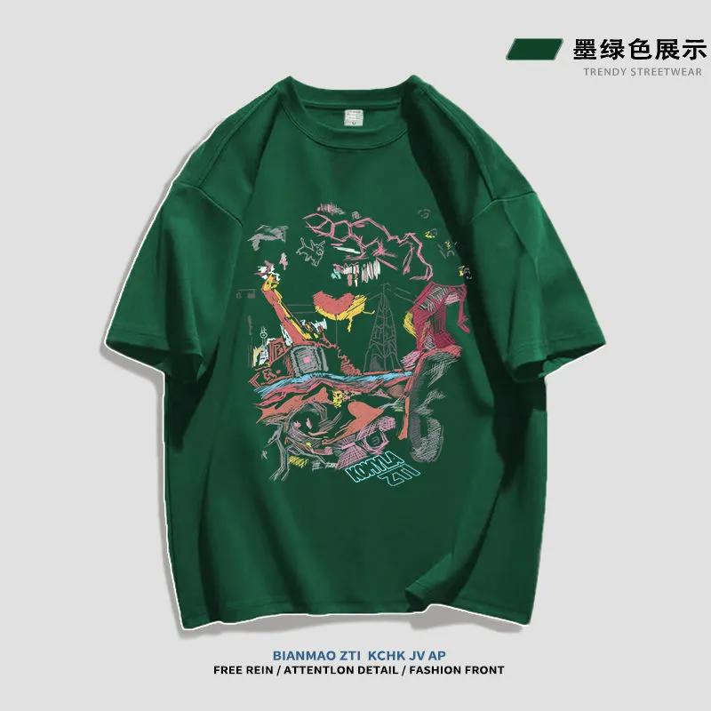 Men's Graffiti Print Crew Neck Short Sleeve Oversized Casual T Shirt
