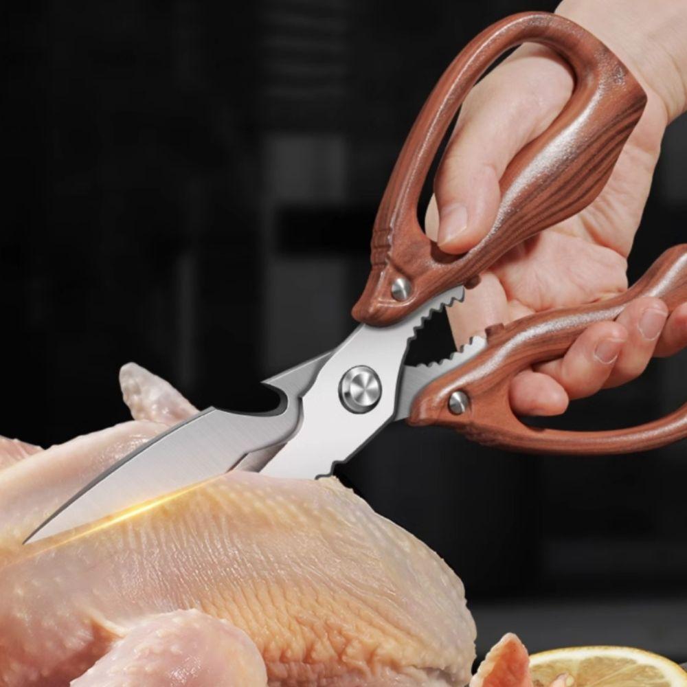 Heavy Duty Imitation Wood Handle Kitchen Shear Stainless Steel Barbecue Scissors  Noodle