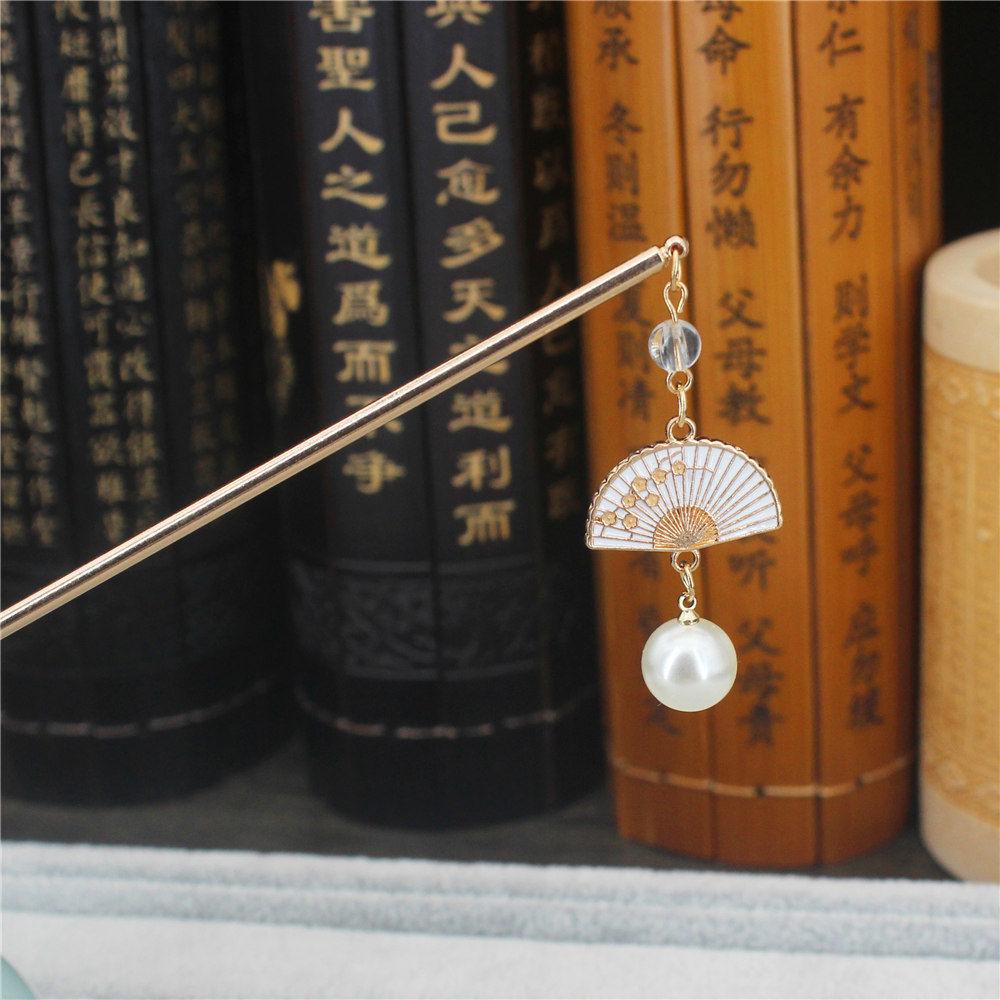 

Китайские Японские Металлические Палочки для Волос с Кисточками Изысканный Искусственный Жемчуг Сплав Подвеска Веер Заколки Шпильки Клипсы Пучок Создатель Подарки