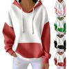 Women's Loose And Comfortable Drawstring V-neck Long Sleeved Color Blocking Hoodie