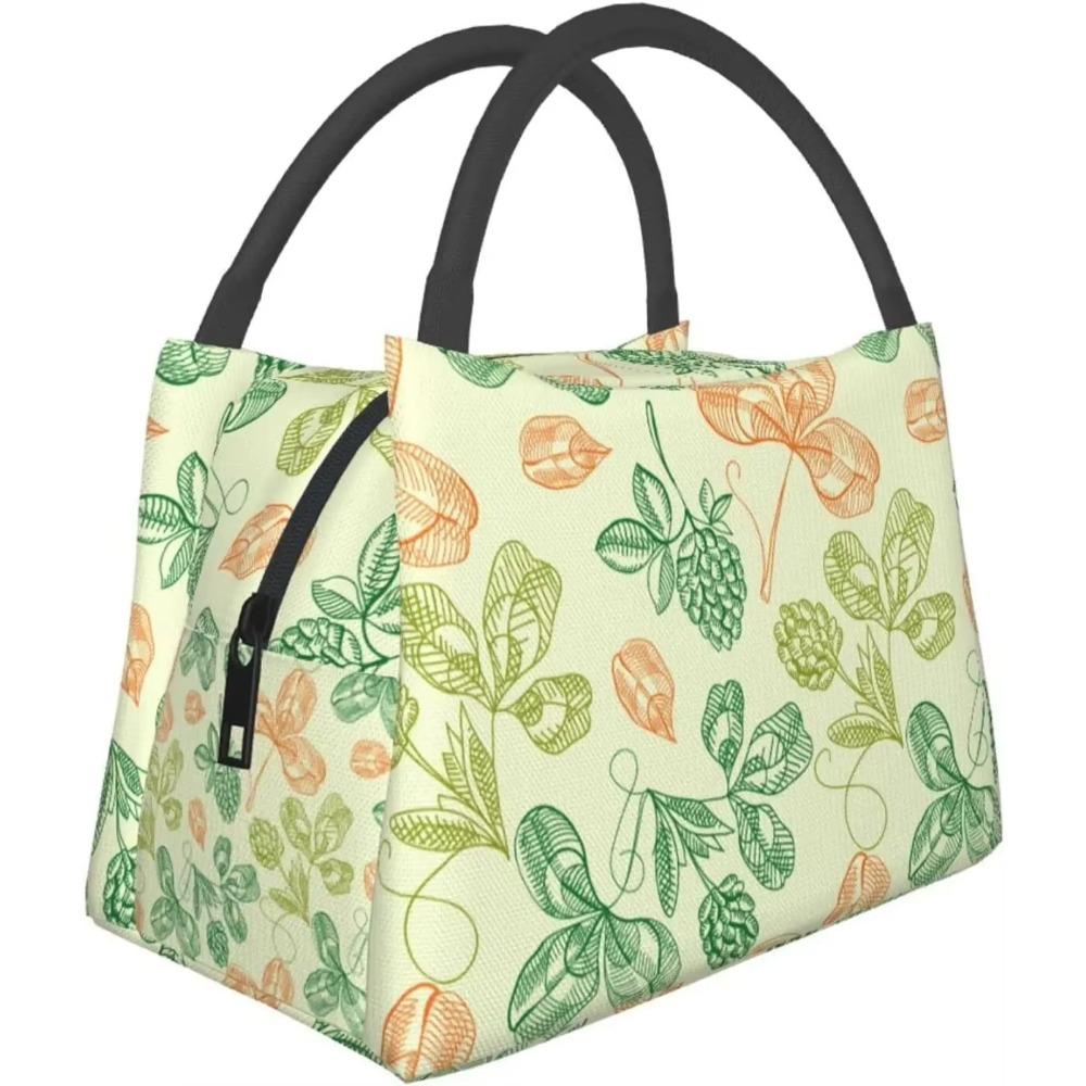 

День Святого Патрика Shamrock Четырехлистный изолированный ланч-бокс многоразовый большой ланч-бокс охладитель для хранения продуктов питания сумка для работы путешествия пикника 28x17x16CM чёрный