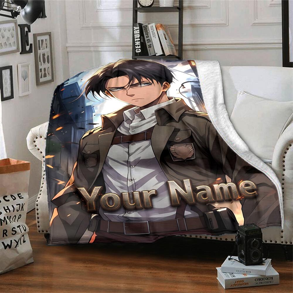 1pc Attack on Titan Blanket with Custom Name, Gift, for Men and Women, Soft Blanket, Good for Sofa Bed Couch Travel, Lightweight Flannel Blanket