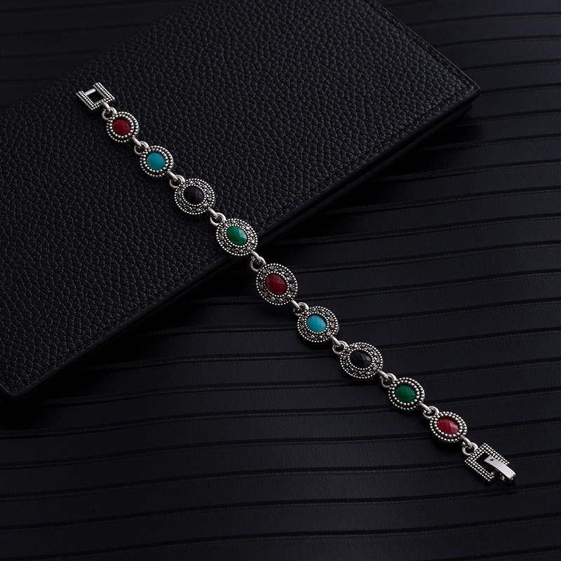 Ethnic Turquoise Diamond Flower Elegant Emerald Bracelet Vintage Western Ladies Geometric Bracelet Premium