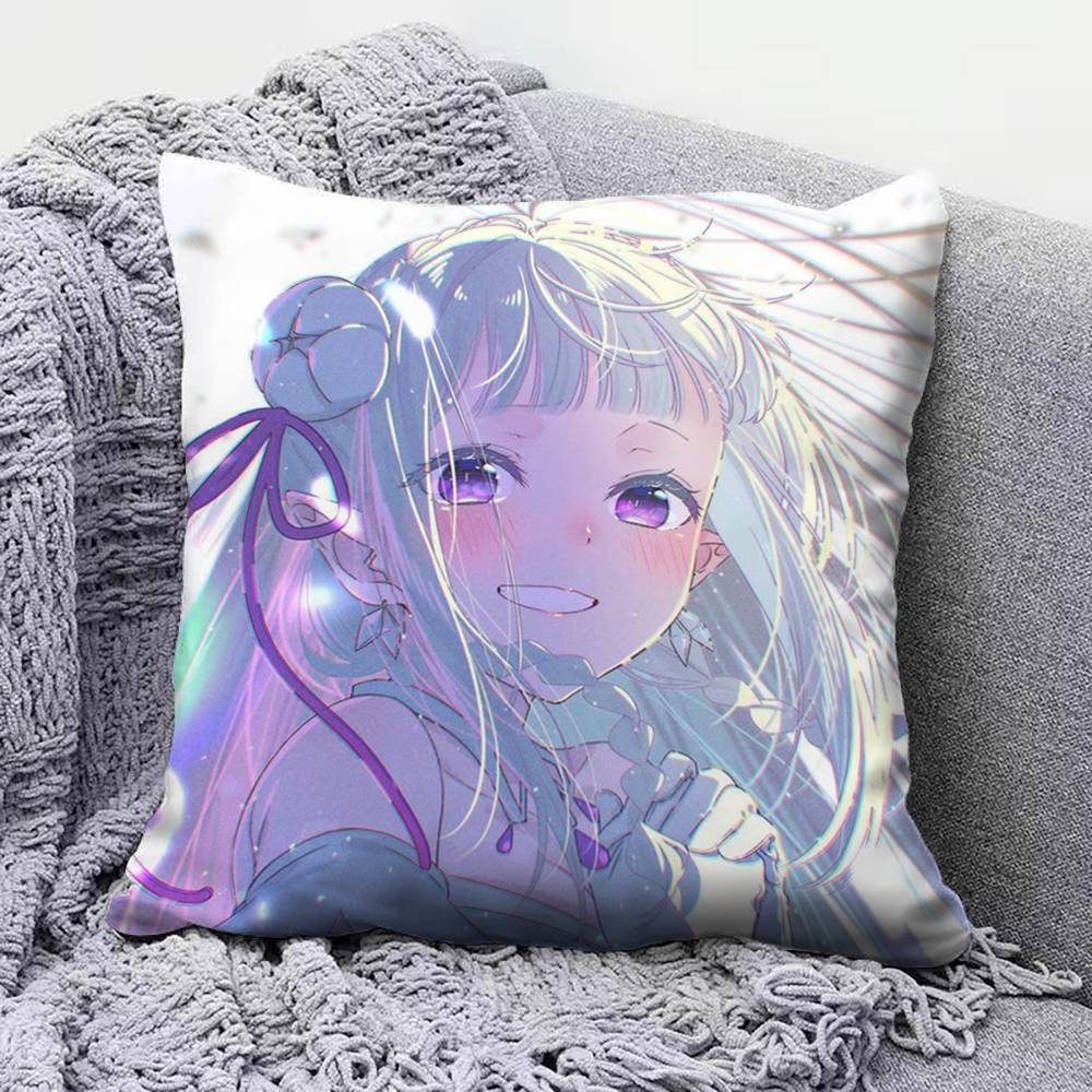 Re Zero Infinity Emilia Cute Anime GGirl  Pillow Covers Home Sofa Cushion Covers and Aecorative Custom