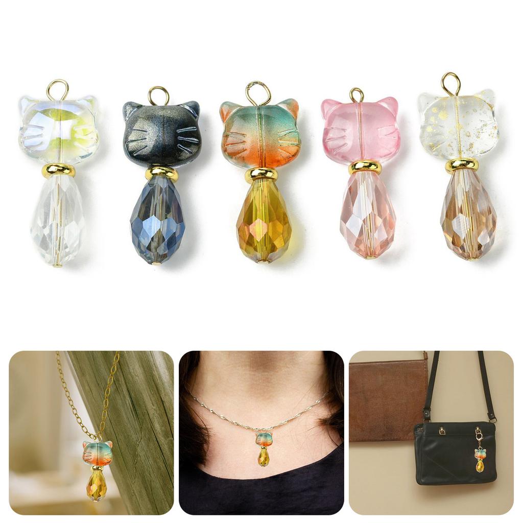 5Pcs/8Pcs Cats Charm for Jewelry Making Stylish Coloured Glaze Mixed Color Animal Pendants Keychain Making Accessories