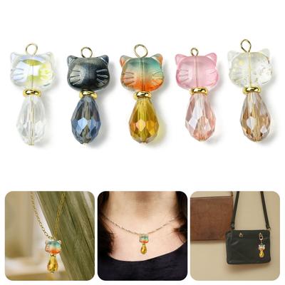 Mixed Color Cats Charm for Jewelry Crafting Colorful Glass Pendants for Earrings and Necklaces Keychain Accessories