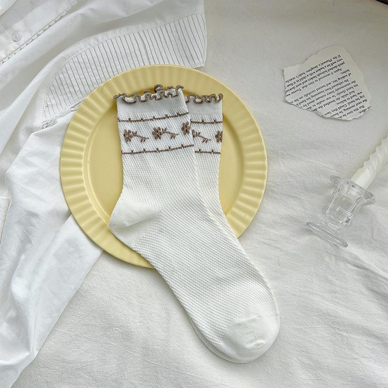 

Женские весенне-летние тонкие сетчатые дышащие ретро носки-гольфы с мелким цветочным принтом и деревянными ушками 1 pair хаки