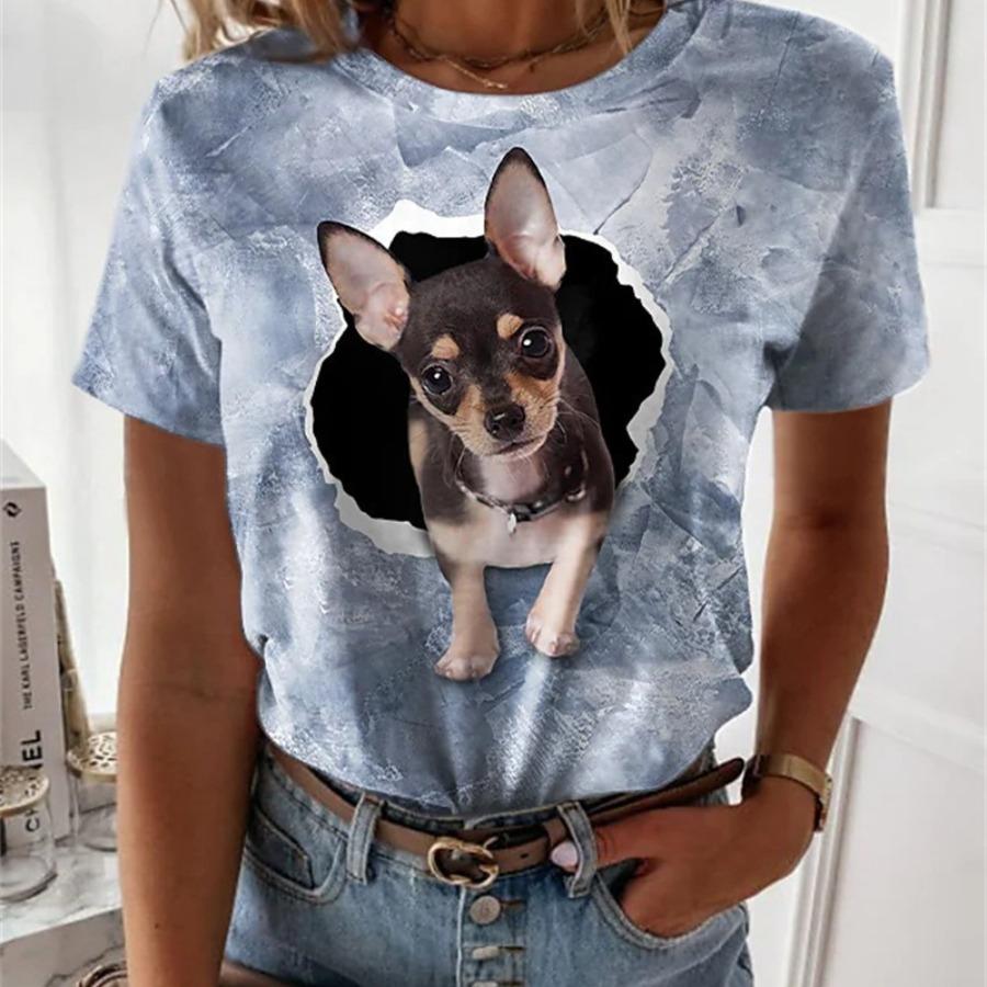 Dámská letní dámská trička větší velikosti Leisure Animal 3D digitální tričko s krátkým rukávem a kulatým výstřihem pro ženy