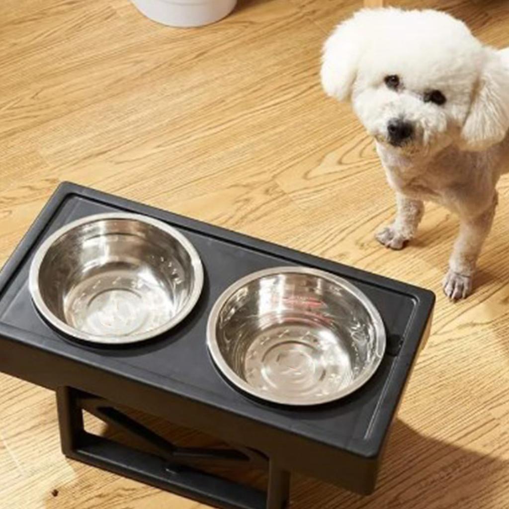 Elevated Dog Bowl Stainless Steel Adjustable No Spill Detachable Double Raised Pet Cat Feeder Bowl