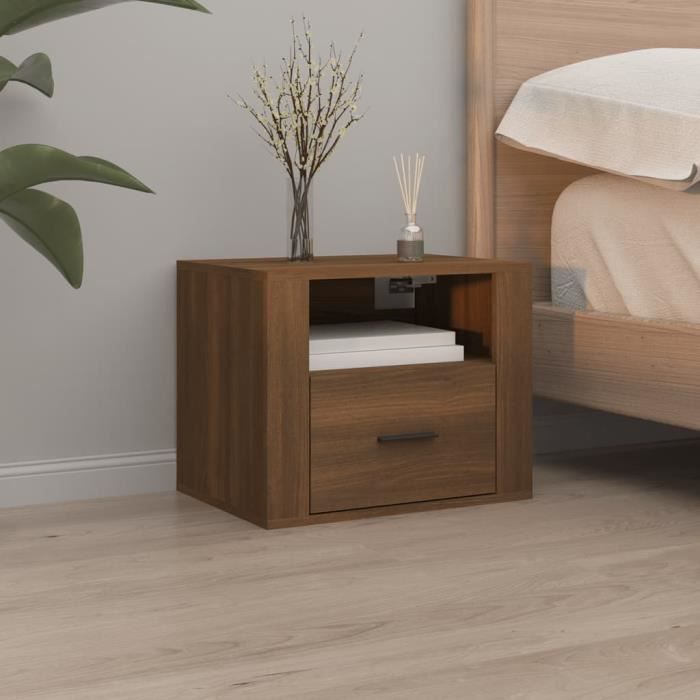 816894 vidaXL Wall-mounted Bedside Table Brown Oak 50x36x40 Cm