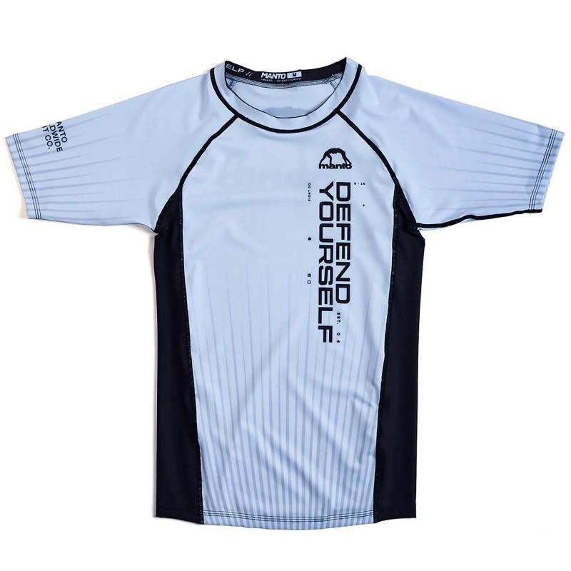 MANTO "Chrome Figure" Gradient Print Short Sleeve Rash Guard Black Blue BJJ Training Shirt for Men