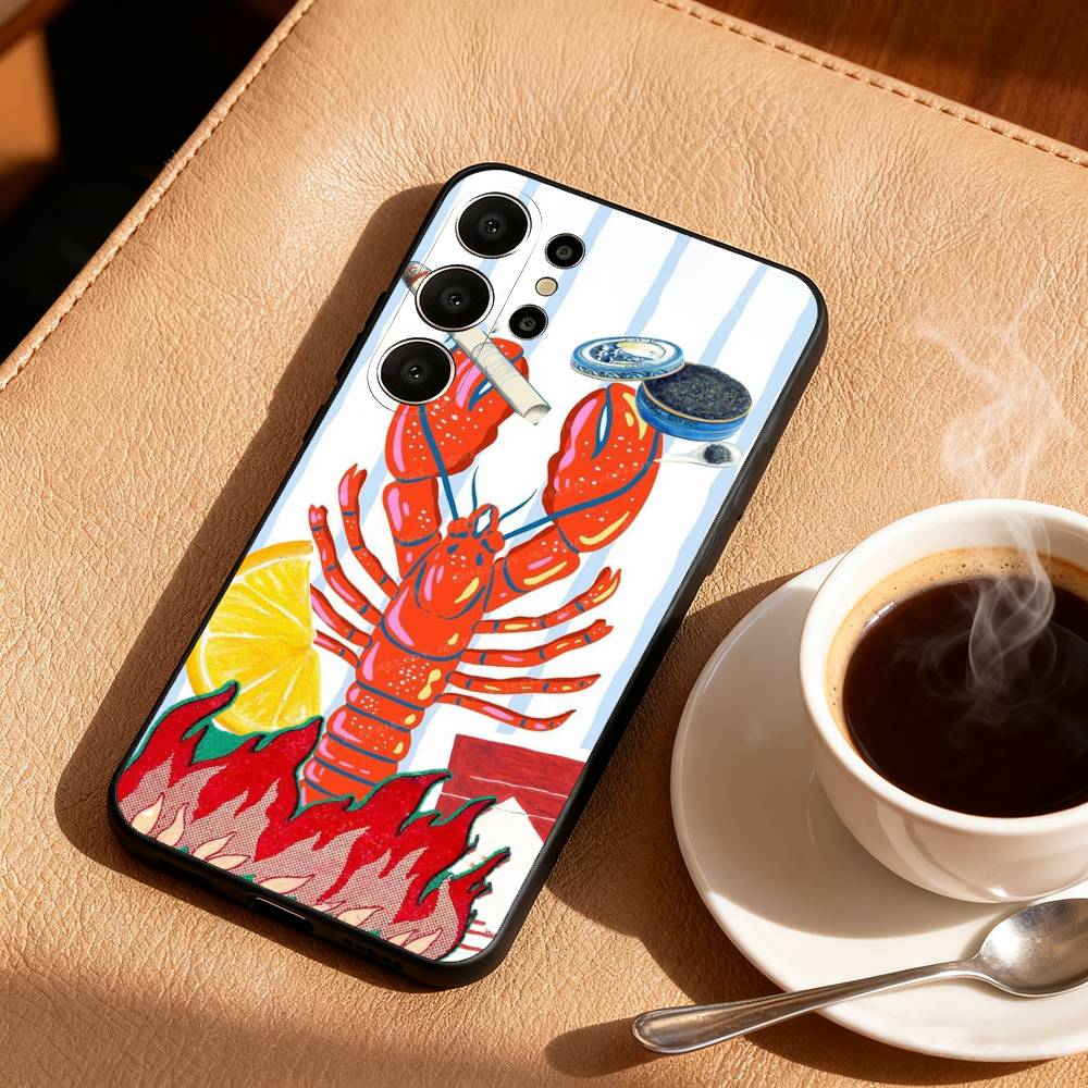 1PC Illustration of a Lobster Phone Case For Samsung S26,S25,24,23,22,30,21,10,9,Ultra,Plus,Lite,FE Soft Black Case