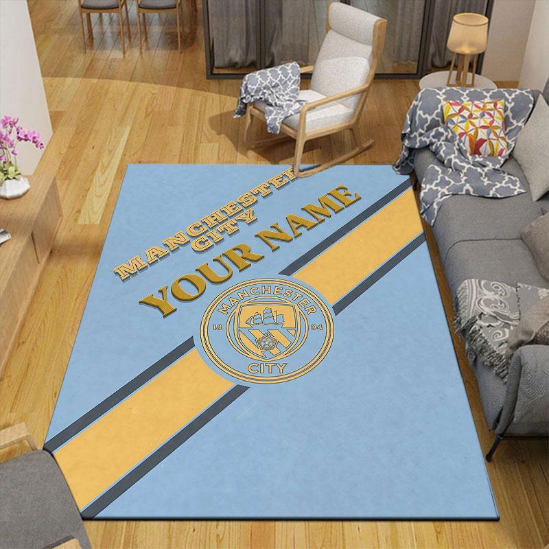 Custom Name,Man City Home Sofa Decoration for Living Room & Bedroom, Non‑Slip Play Flannel Floor Mat for Game Room