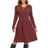 Vestido Casual Feminino de Manga Comprida Solto de Cor Sólida