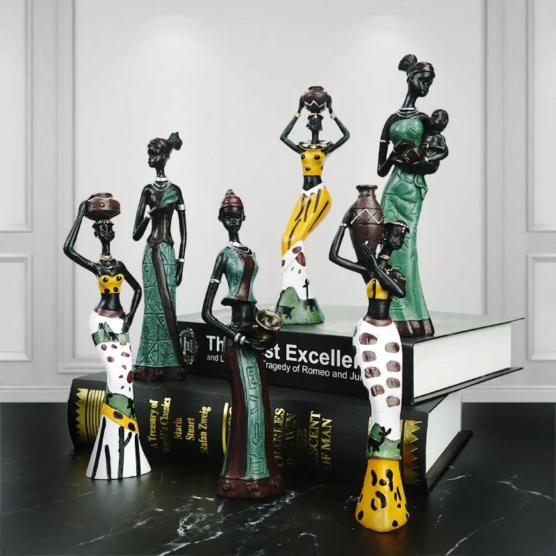 3er Pack Harzornamente Schwarze Figurenstatuen Exotische Afrikanische Frau Figuren Vintage Sammlerstücke Kunsthandwerk Heim Büro Dekor