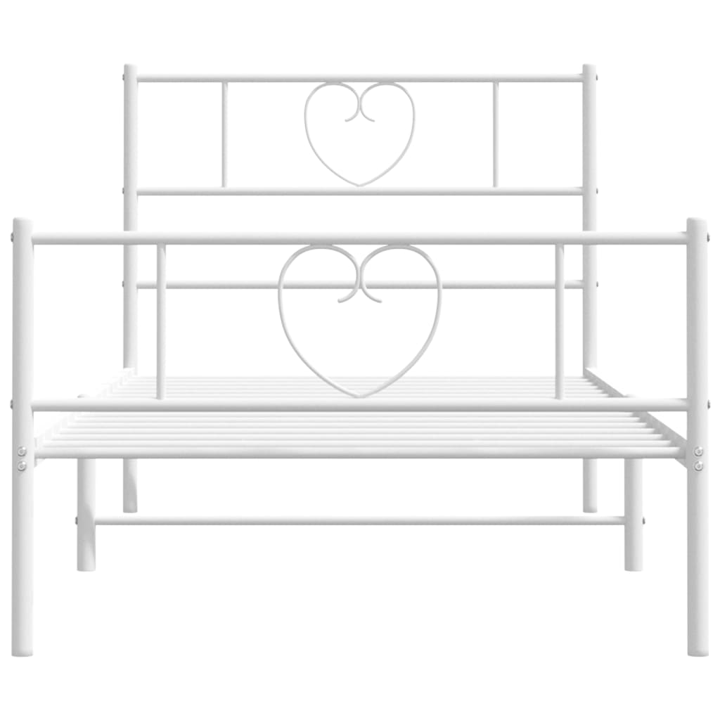 Metal Bed Frame with Headboard and Footboard White 90x190 Cm