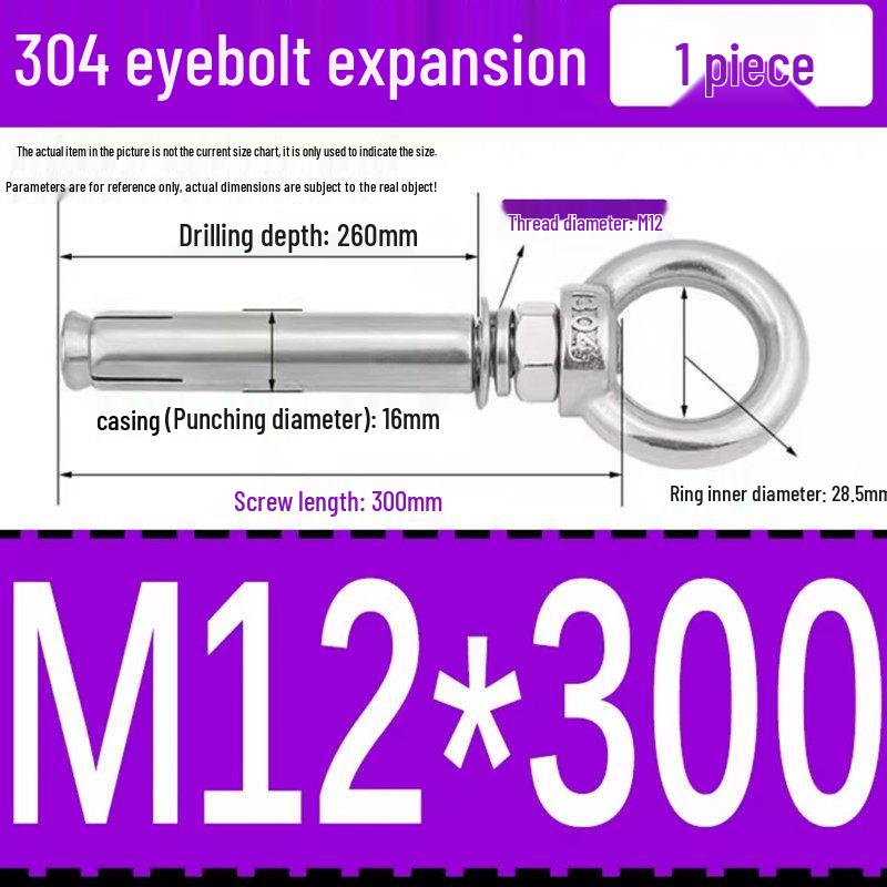 304 Stainless Steel Expansion Bolt with Ring Hook, M6/M8/M10/M12.