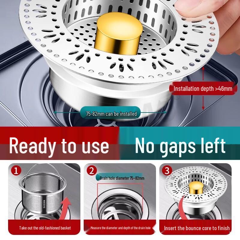 Stainless Steel Kitchen Sink Pop-Up Strainer and Stopper