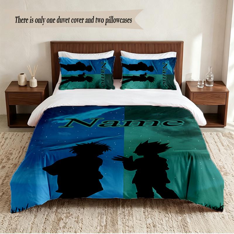 Hunter × Hunter Personalized Custom Name 3‑Piece Bedding Set Soft Duvet Cover Set For Bedroom Home Decor