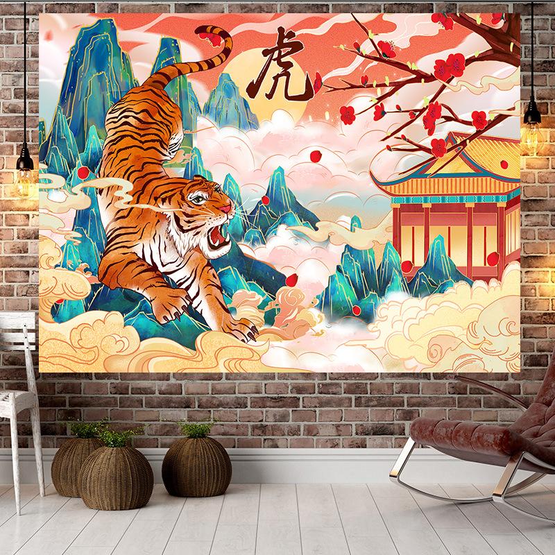 Čínský styl Tygří styl Velký gobelín Nástěnná geometrie Hippie gobelín Domácí pokoj Dekor Estetická dekorace