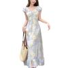 2026 French small flying sleeves floral chiffon dress women's summer gentle vacation temperament waist a-word skirt long dress