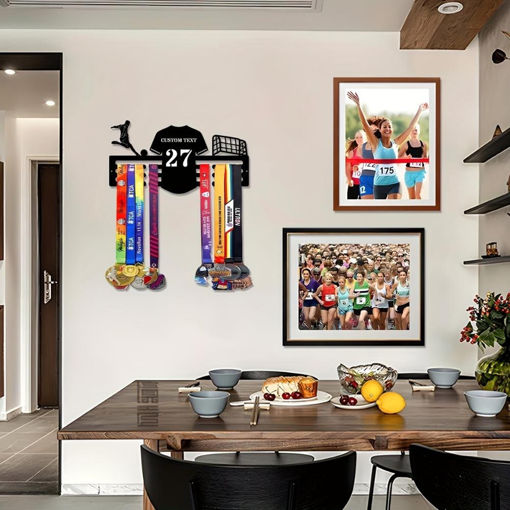 Personalized Soccer Trophy Metal Wall Rack | Custom Sign & Hooks for Kitchen, Lounge, Veranda Decor | Customizable Gift