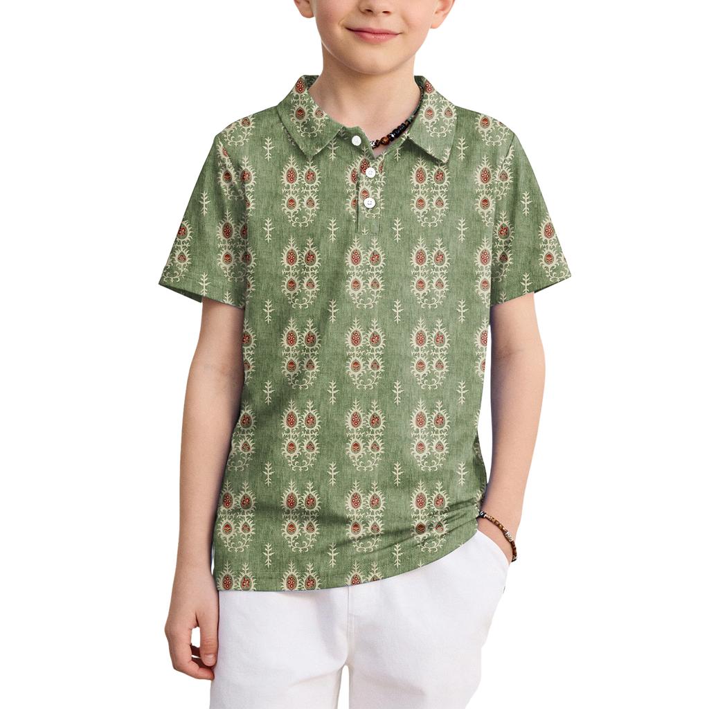 Kids Short Sleeve Polo Shirt Quick Dry Breathable Fabric Button Down Collar Lightweight Design Suitable for Outdoor and Indoor Activities