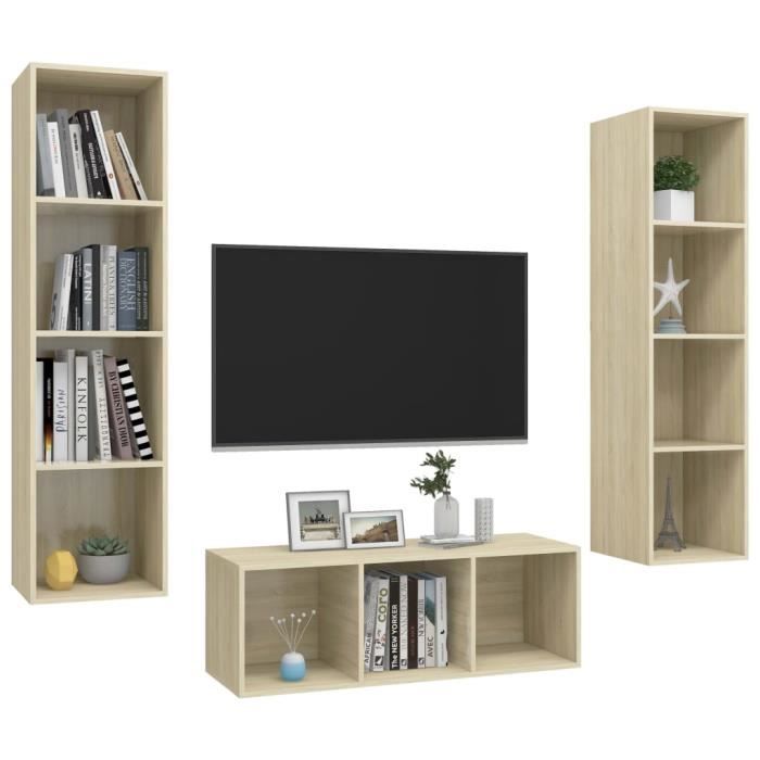 VidaXL Ensemble de meuble TV 3 pcs Chêne sonoma Aggloméré.