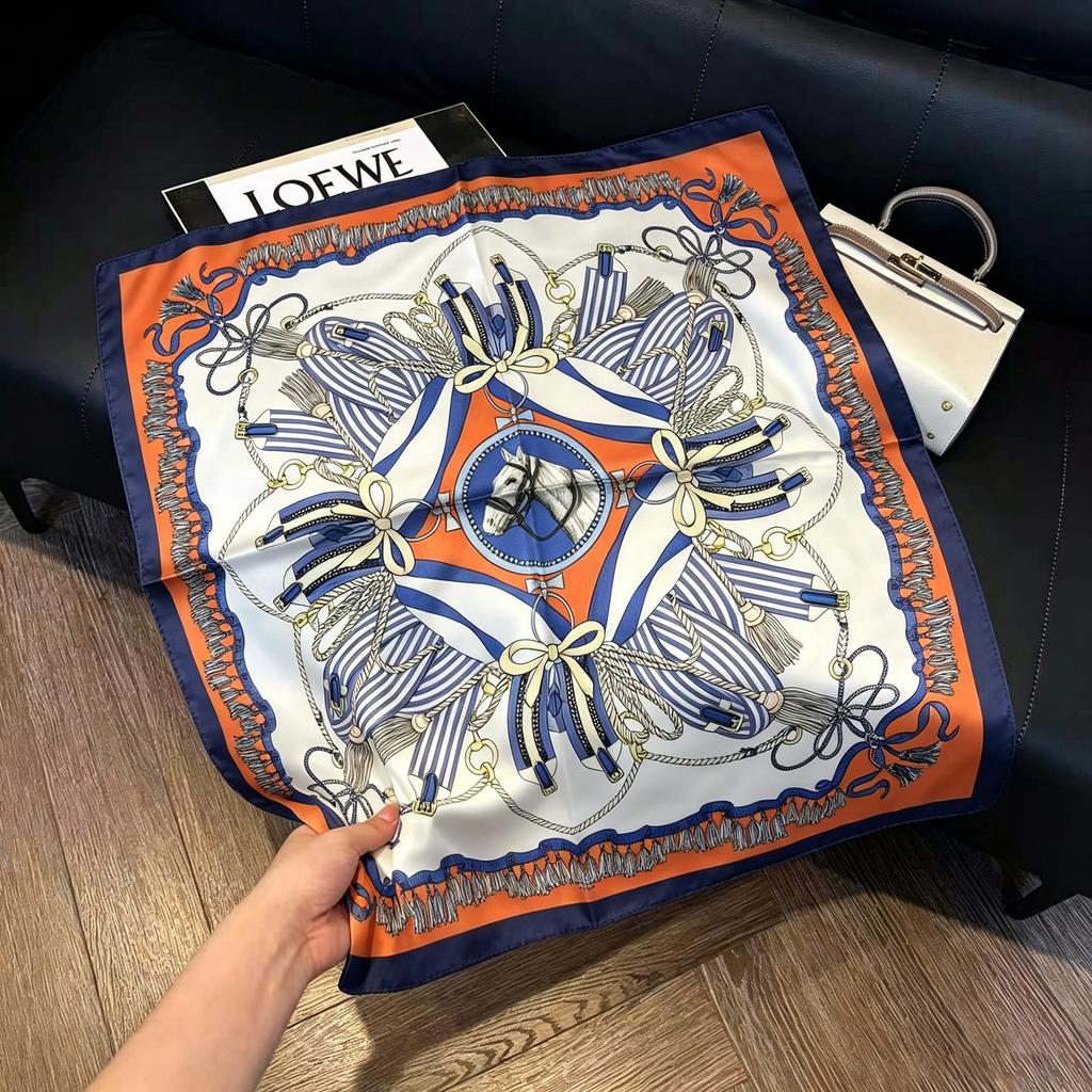 Sen green flower print fresh imitation silk scarf premium versatile square scarf neck protection scarf trendy headscarf scarf women