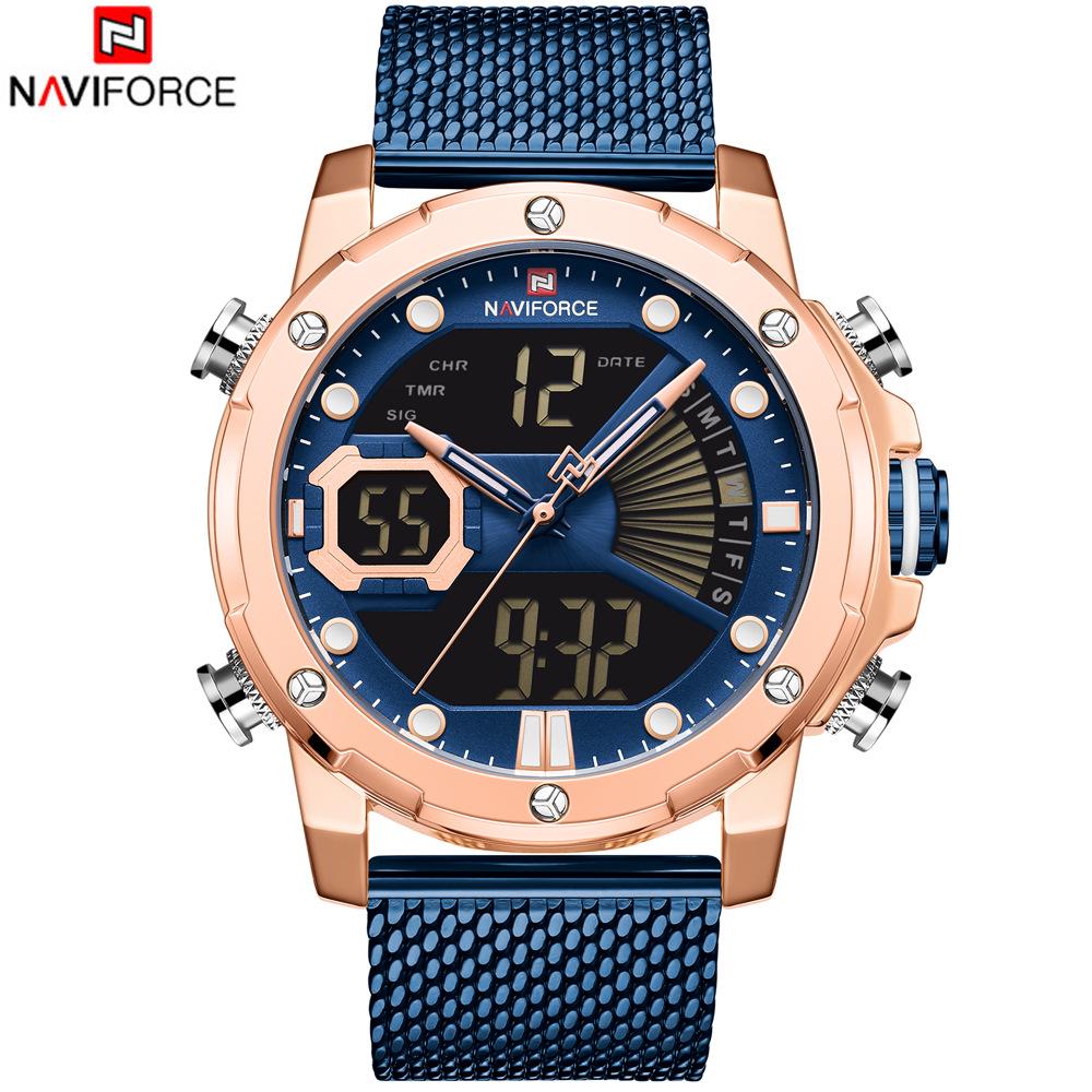 NAVIFORCE 9172 Men s Waterproof Sports Watch with LED Dual Display and Mesh Strap.