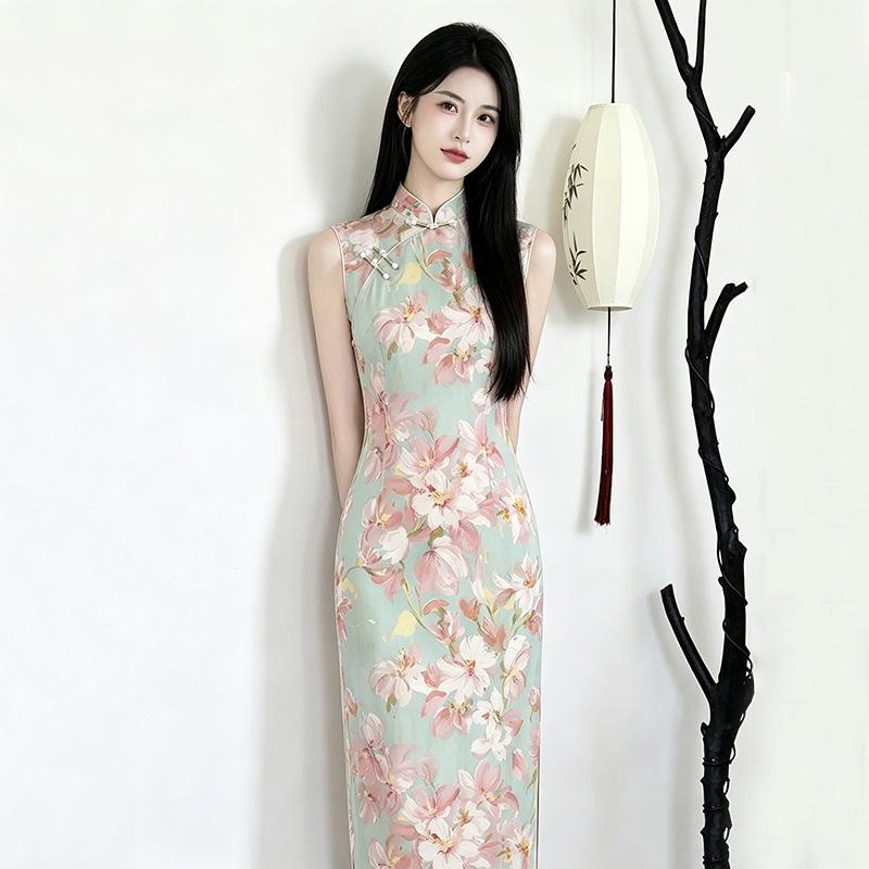 Pink sleeveless national style new Chinese Suzhou long cheongsam improved young 1011 new women's high-end summer