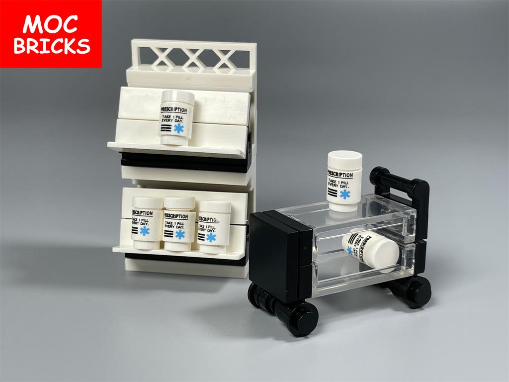 Non-Toxic Moc Bricks Operating Table Doctor Injection Syringe Hospital Emergency Medical Aid Scene Building Blocks Kids Mini Toys