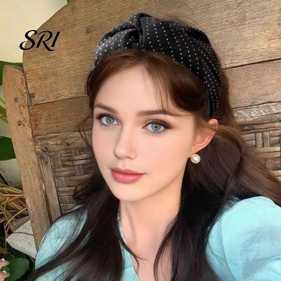 French Style Headband Women Dot Print Knotted Design Wide Brim Leisure Casual Sponge Padding Hair Hoop Accessory Rounded Head Shaping Band
