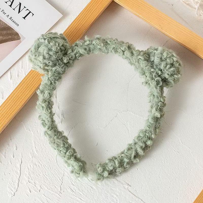 Niedliches Cartoon Lammwoll Bärenohren Stirnband, Milchkaffee Farbe – Plüsch Herbst/Winter Damen Haaraccessoire zum Gesichtwaschen