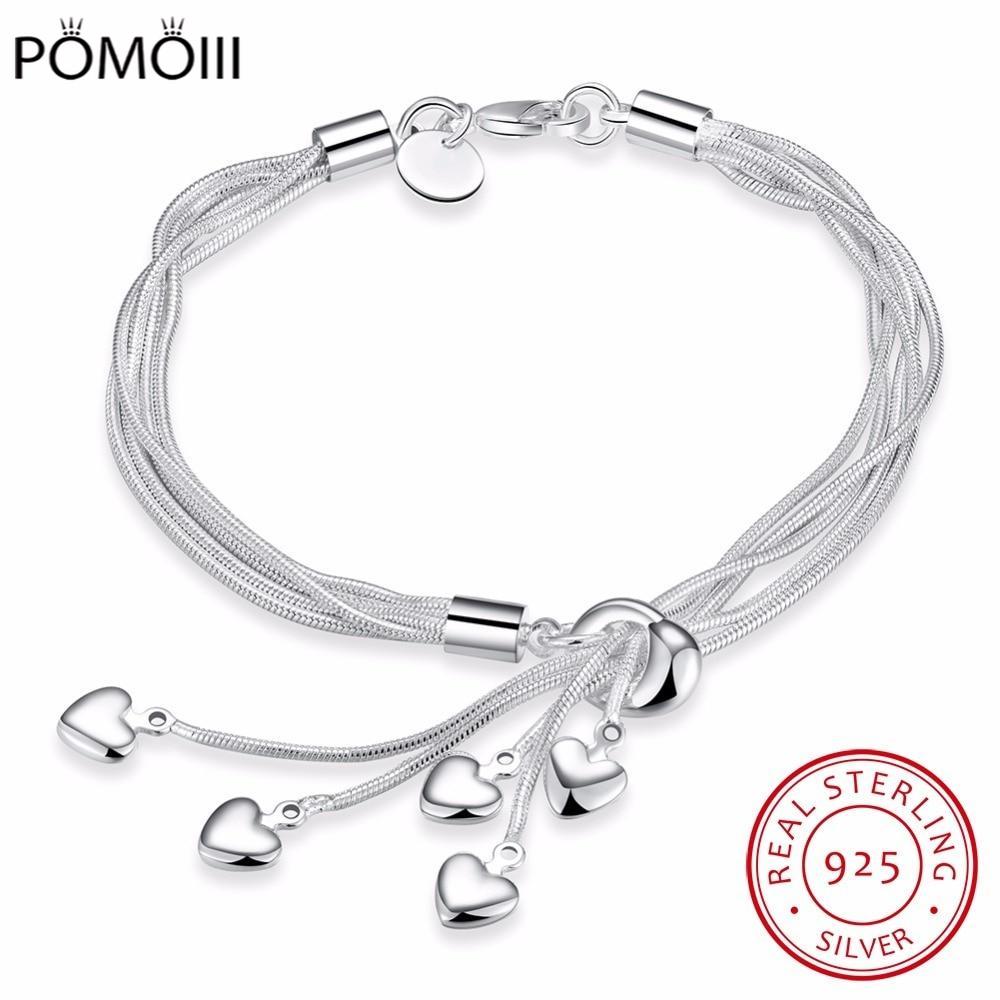 New Arrival 925 Sterling Silver Bracelets Elegant Multilayer Love Heart Tassel Pendant Chain Bracelet For Women Fine Jewelry