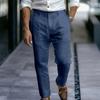 Men Linen Casual Pants Plain Color Dress Pants with Trousers Breathable Regular Fit Belt Loop