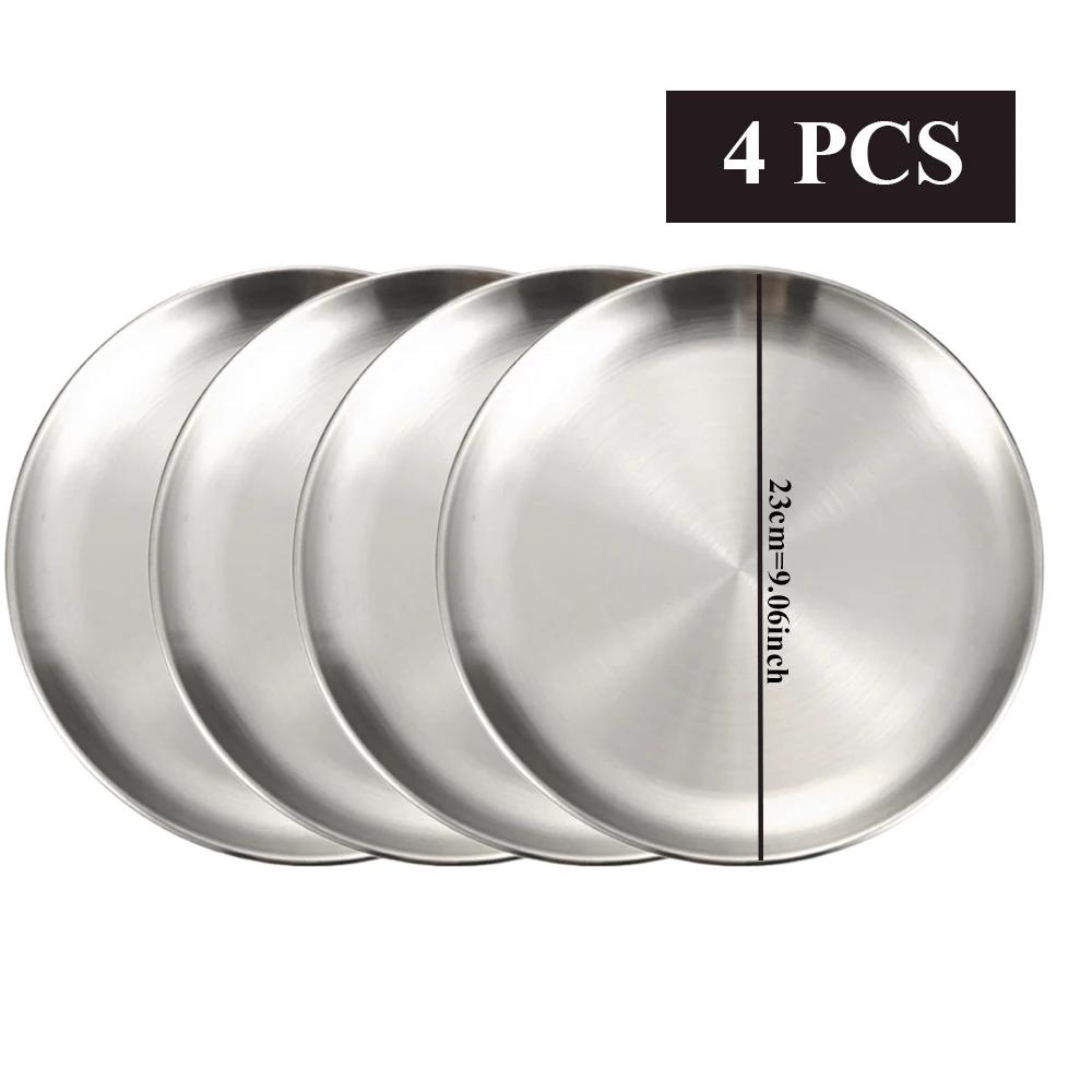 4Pcs Stainless Steel Dining Dish Camping Picnic Tray Dirt Proof Kitchen Bar Tableware Fruit Snack Cake Plate Kitchen Accessories