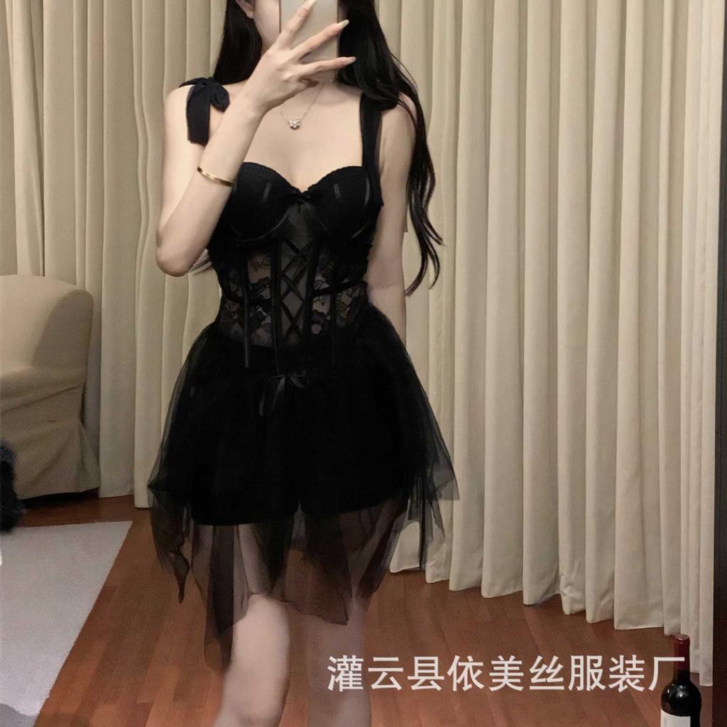 Sex underwear pure desire wind mesh perspective plus chest pad steel ring gathering sling 9216