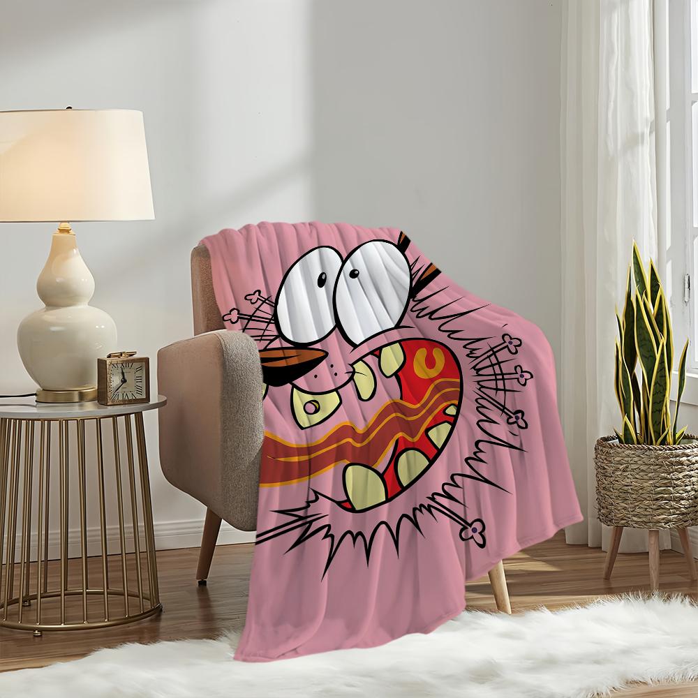 Cartoon C-Courage the C-Cowardly D-Dog Blanket Plush Nap Sofa rug for Living Room Office Bedroom Birthday Home Travel Kid Gifts