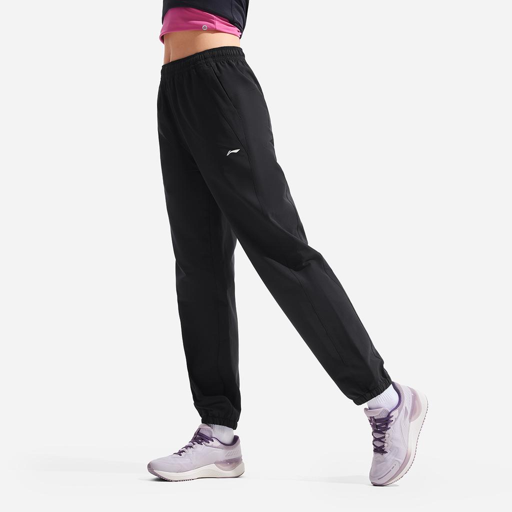 Li Ning Fleece Lined Warm Mid Waist Tapered Sports Pants Women Bottoms Black AYKV038-2