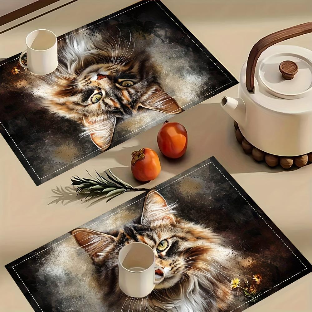 4‑Pieces Cat Ear Silhouette Placemat Set for Dining & Coffee Tables, Home Restaurant Practical Tabletop Party Decor Mats