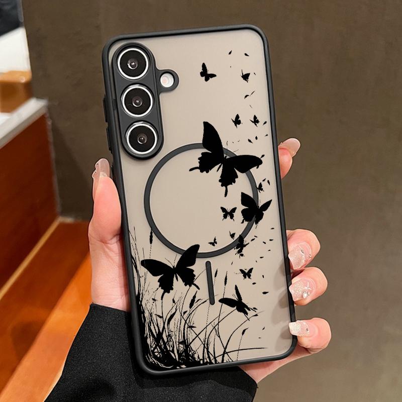 Creative Butterfly Flowers Pattern Case For Samsung Galaxy S26 Ultra S25 Edge S24 Plus S23 S22 S21 FE Magnetic For Magsafe Matte Cover