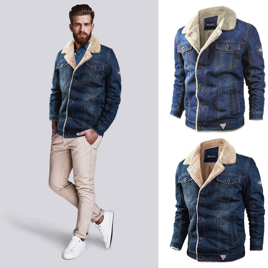 

Мужская повседневная осень зима с длинным рукавом плюшевая джинсовая куртка