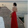 Originalstil: Reise Urlaub Schwarzes Strandkleid, rückenfreies langes Kleid, Slipkleid, Kleid für Damen