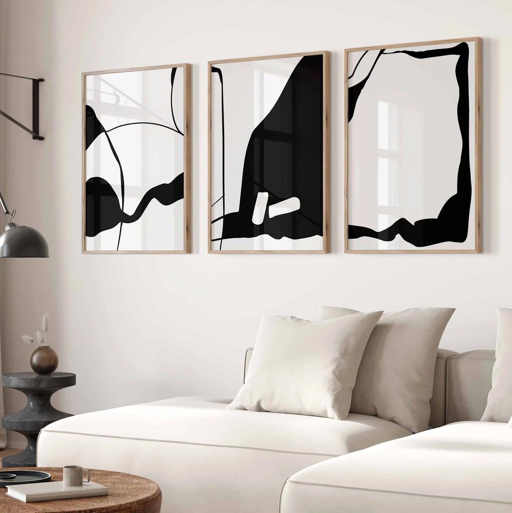 Minimalist Black & White Abstract Canvas Wall Art Set, Modern Geometric Line Prints, Scandinavian Living Room Bedroom Home Decor