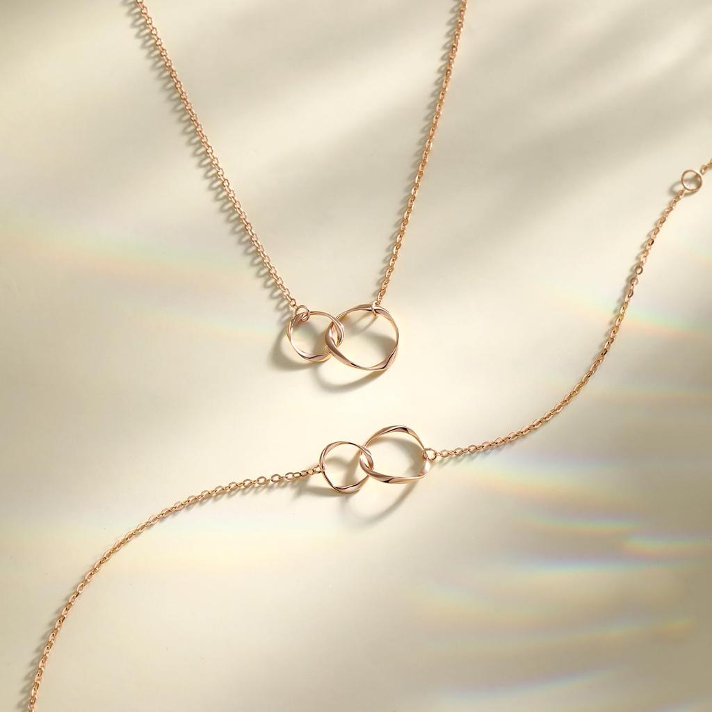 FANCIME K18 Pink Gold Bracelet Double Loop Circle Infinity Bangle Swinging Accessory Day Christmas Birthday Anniversary Present Gift Wrapping Included