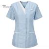 Contrasting Color Decoration Nurse Uniform Scrubs Tops Women V-neck Short Sleeve Pockets Design Overalls Uniforms Patchwork Nursing Working