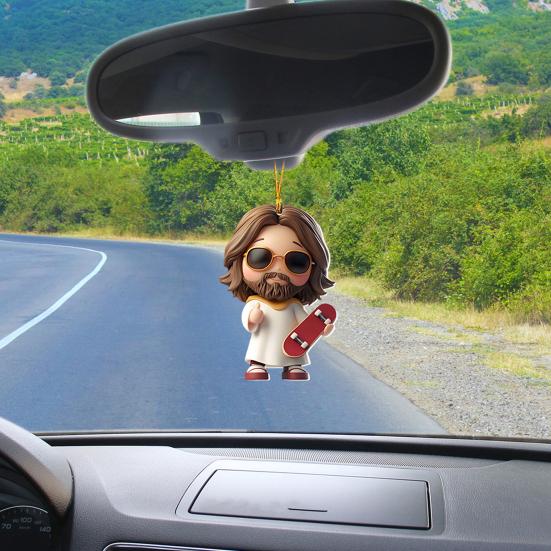 Car Rearview Mirror Ornament 2D Flat Hanging Pendant with Lanyard Easy To Hang Backpack Keychain Decoration