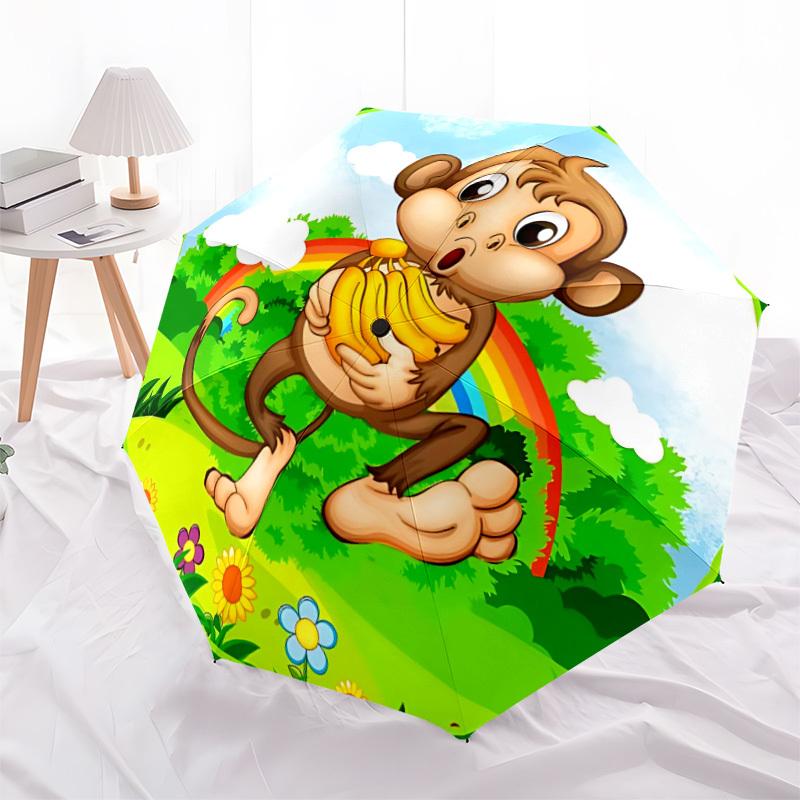 1pc Monkey Bananas Rainbow Automatic Umbrella Portable Home Essential Umbrella, Iron Umbrella Structure Suitable for All Seasons Yy251123113